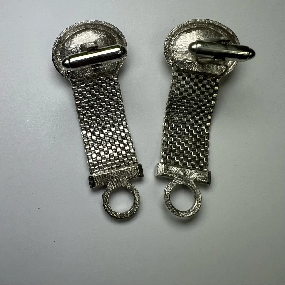 Dante vintage cufflinks red rhinestone silver tone metal